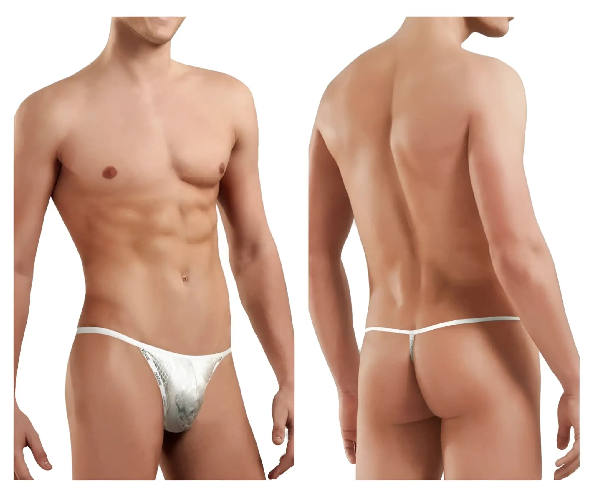 White metallic thong with subtle silver snakeskin pattern and thin waistband from doreanse 1326-slv flashy g-string line