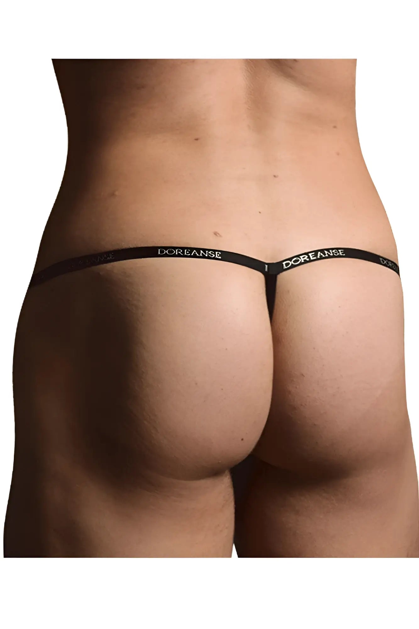 Black doreanse 1330-blk ribbed modal t-thong with thin elastic band and white brand name print on black fabric