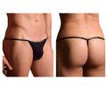 Black doreanse 1330-BLK ribbed modal thong with narrow waistband and white brand lettering visible on the back side