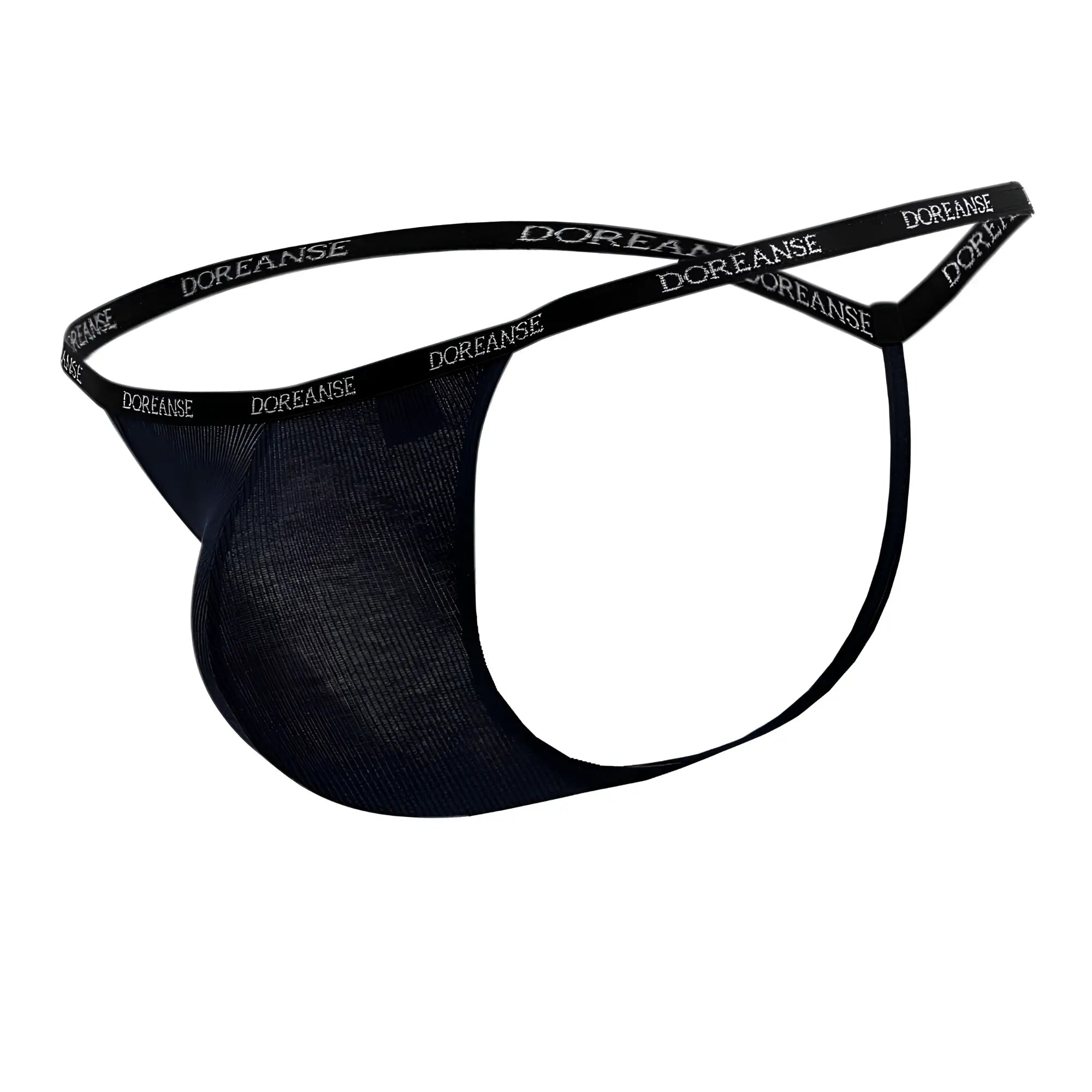 Navy doreanse 1330-nvy ribbed modal t-thong with stretchy textured fabric and white brand name waistband visible from back