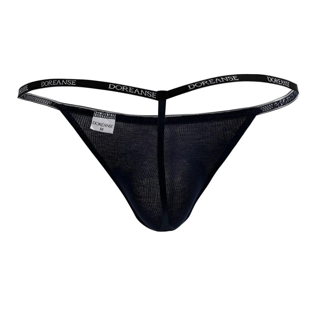Navy ribbed modal t-thong by doreanse with black mesh back and branded elastic waistband