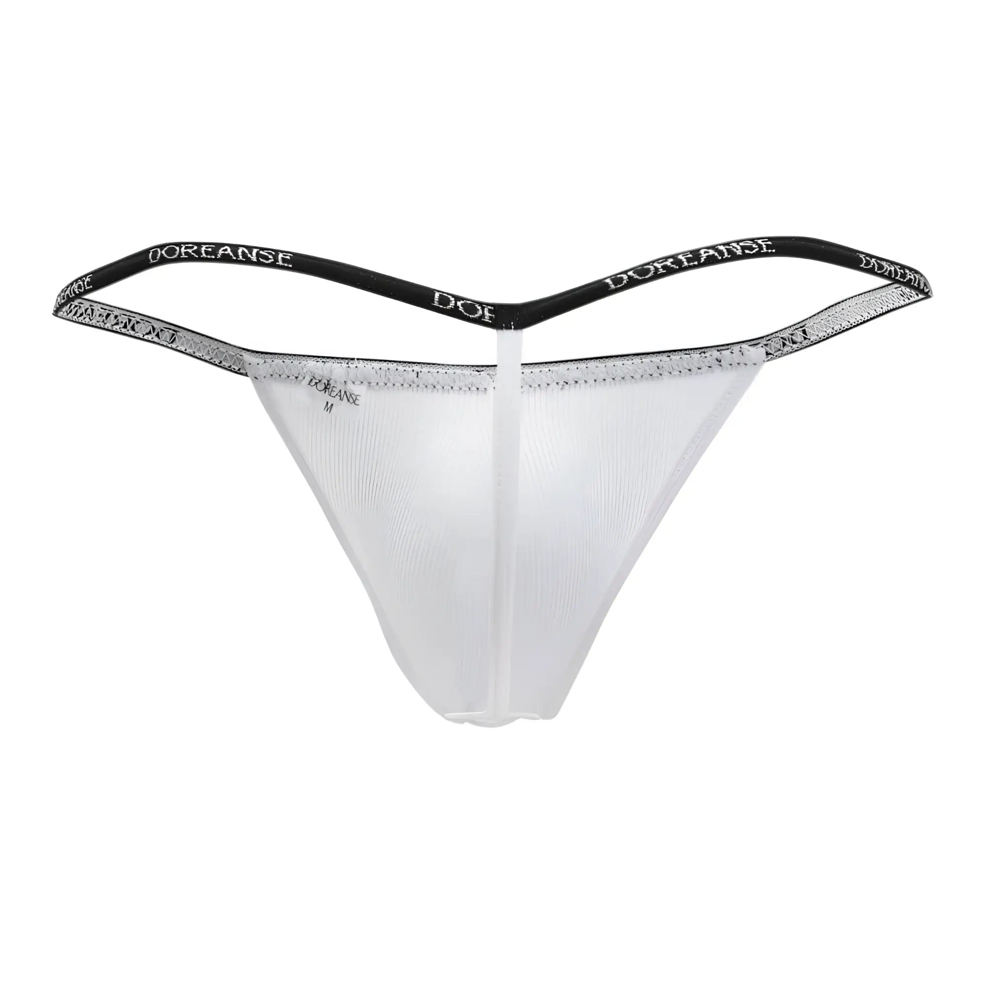Transparent white ribbed modal thong with black elastic waistband and silver glitter trim by Doreanse 1330-WHT