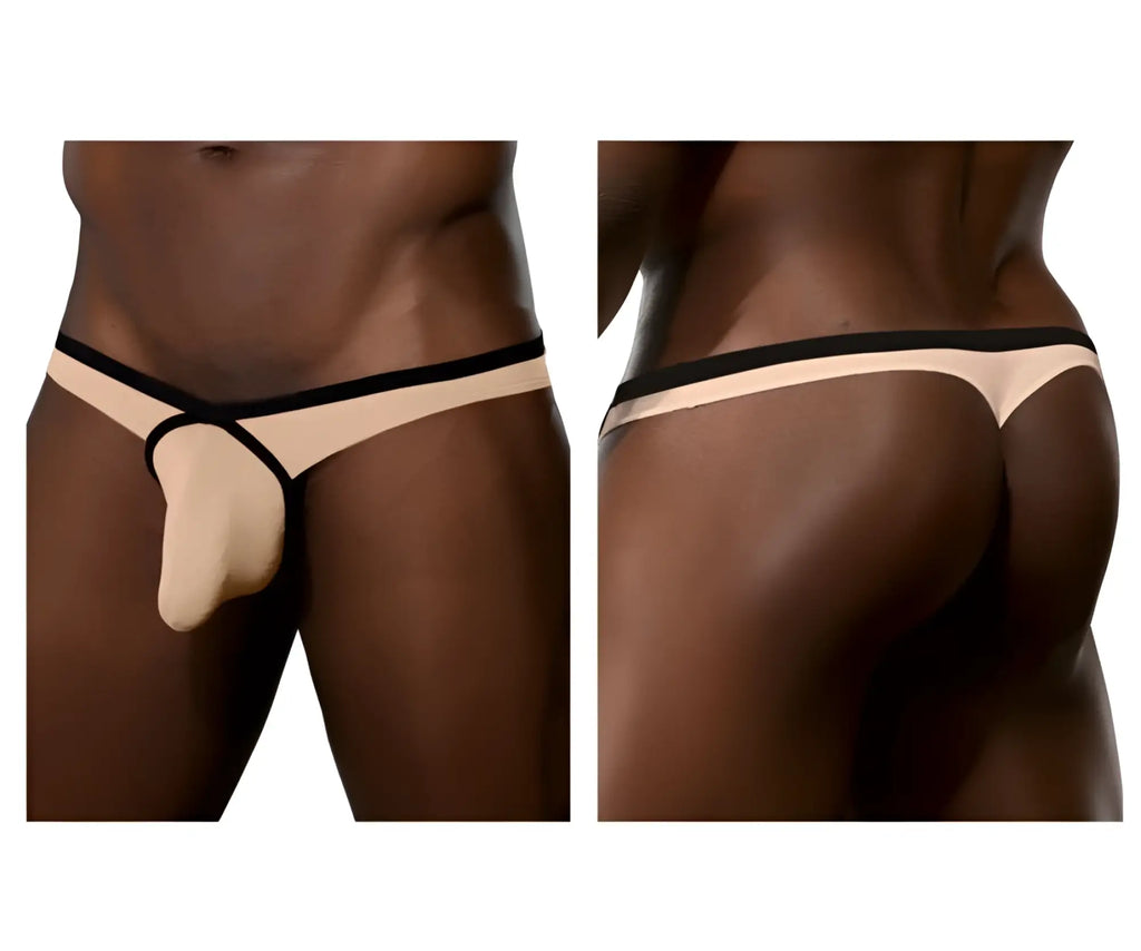 Doreanse 1332-tan loop thong in beige and black with supportive contoured design showing front side view