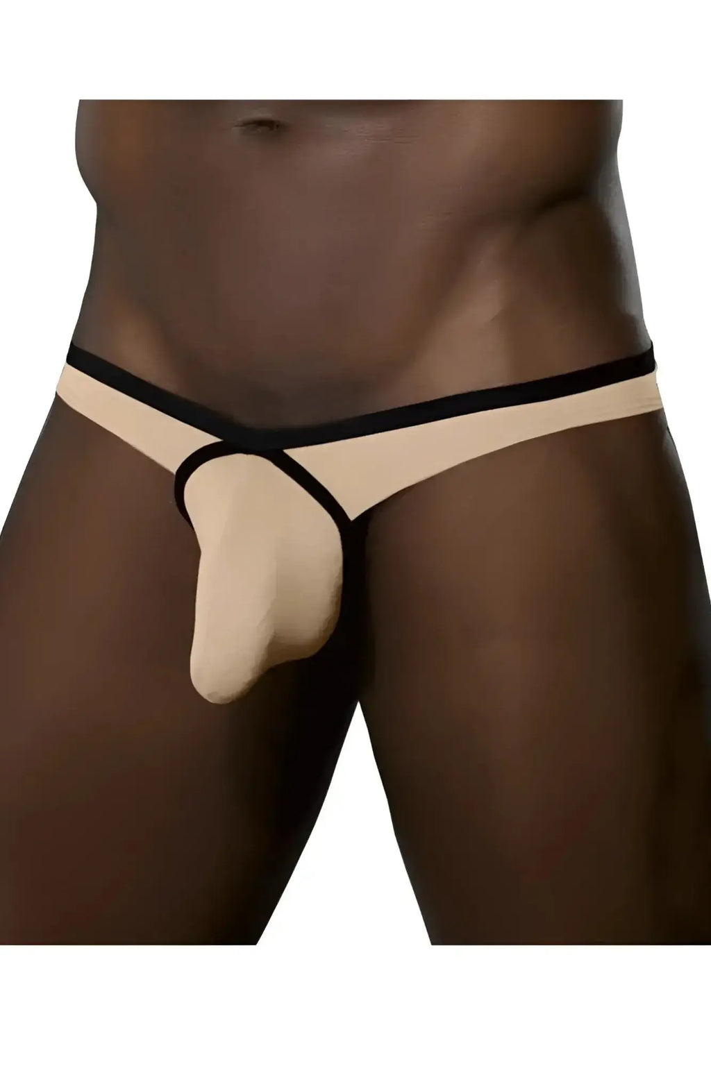 Beige and black doreanse 1332-tan loop thong with supportive molded design in tan color shown from front view