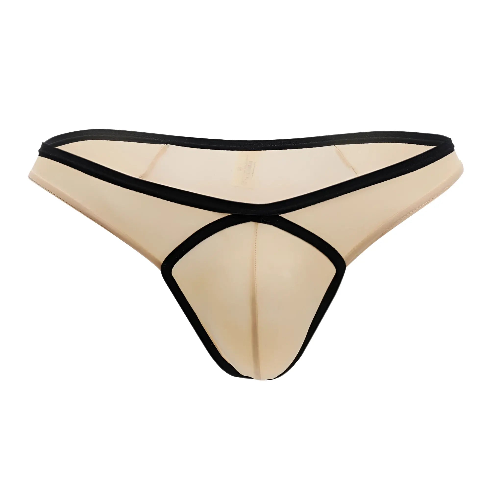 Beige sheer thong with black elastic trim and central front panel by Doreanse 1332-TAN loop thong color tan