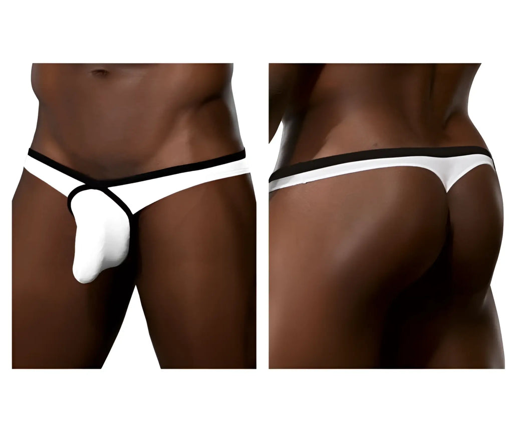 White and black Doreanse 1332-WHT loop thong with molded supportive design in white color, front side view