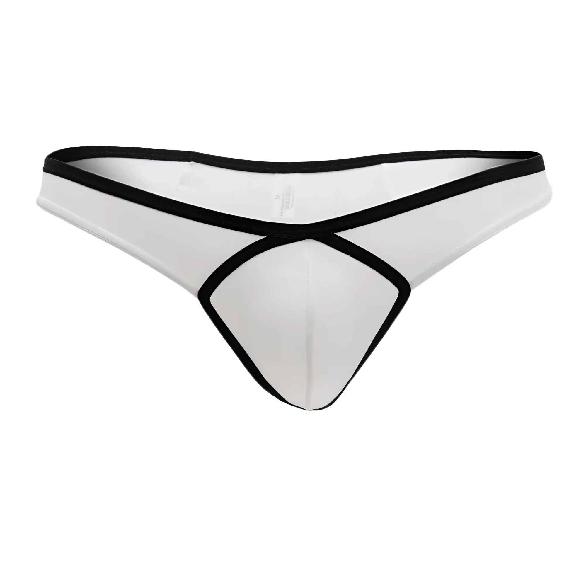 Doreanse 1332-WHT white thong with black trim and distinctive crisscross loop design front view