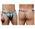 Doreanse 1341-PRN deep sea thong with vibrant blue and orange tropical leaf pattern made of stretchy fabric