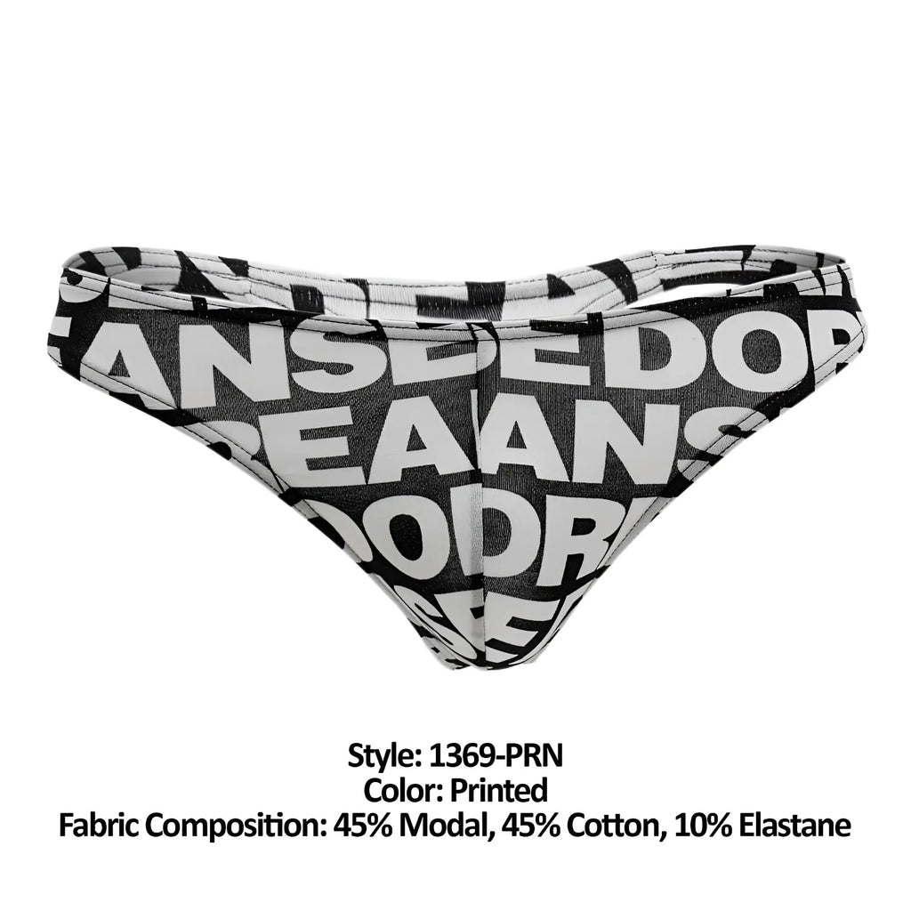 Black and white printed briefs with bold overlapping text design from doreanse 1369-prn big logo thong color printed collection