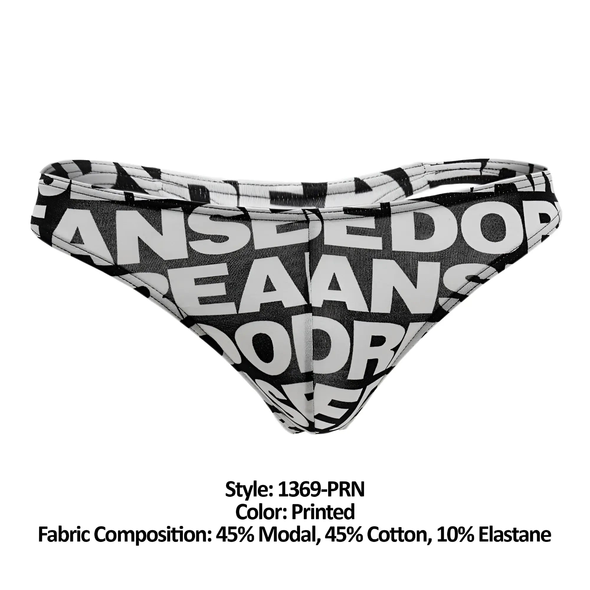 Black and white printed briefs with bold overlapping text design from doreanse 1369-prn big logo thong color printed collection