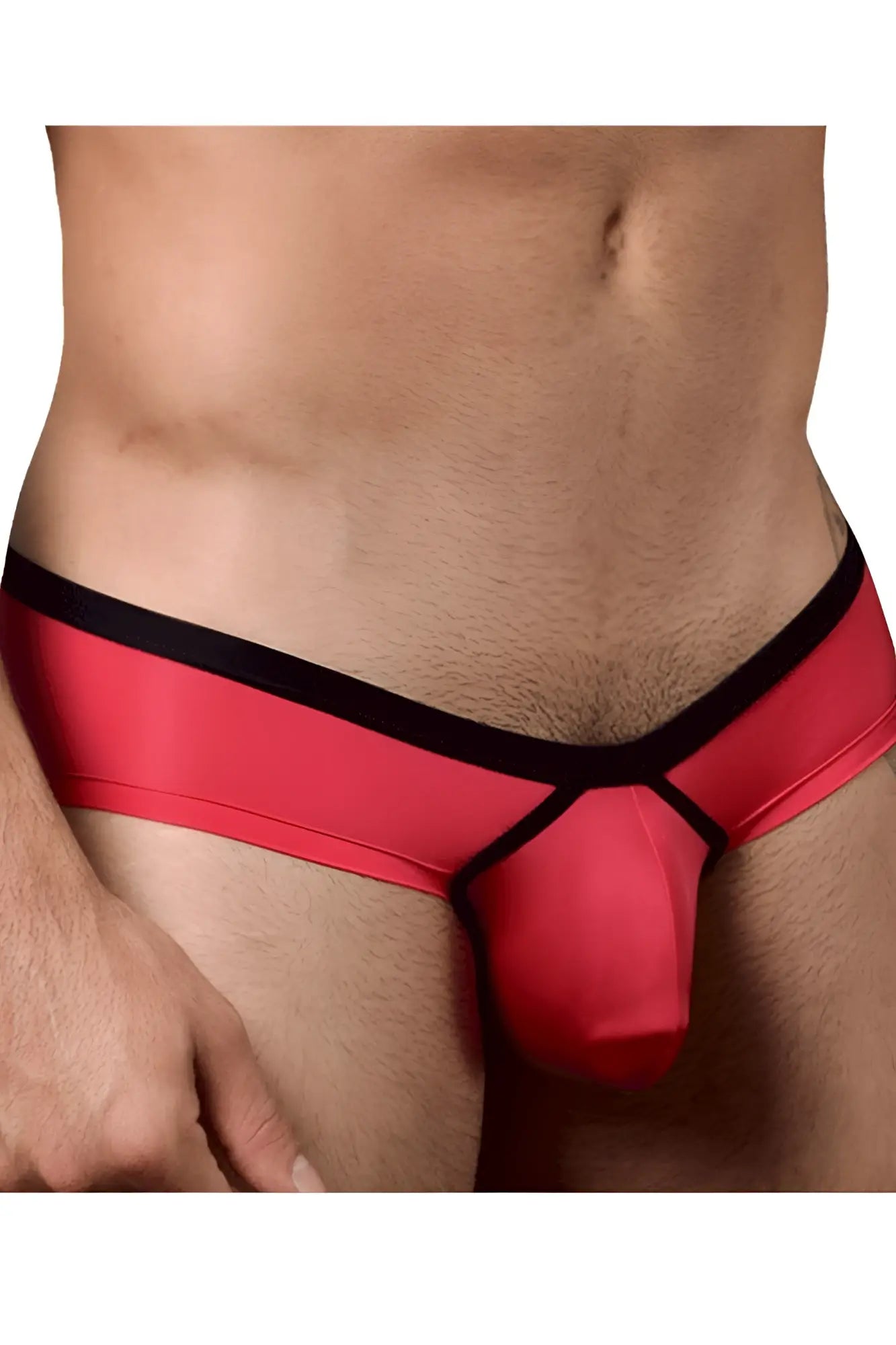 Doreanse 1377-fuc boost cheeky brief in fuchsia satin with red and black sleek form-fitting design front view