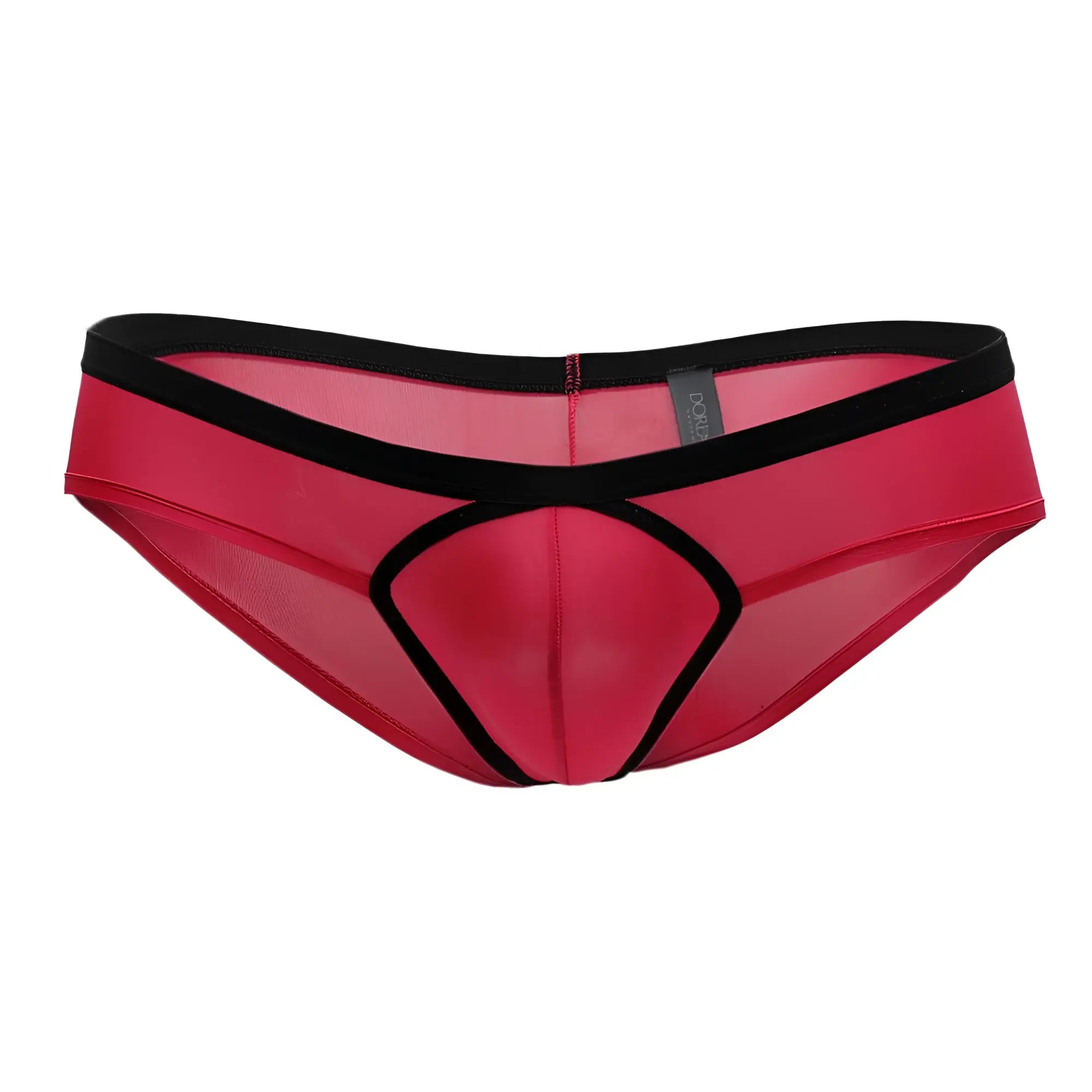 Doreanse 1377-fuc boost cheeky brief in fuchsia red sheer fabric with black elastic waistband and trim for men