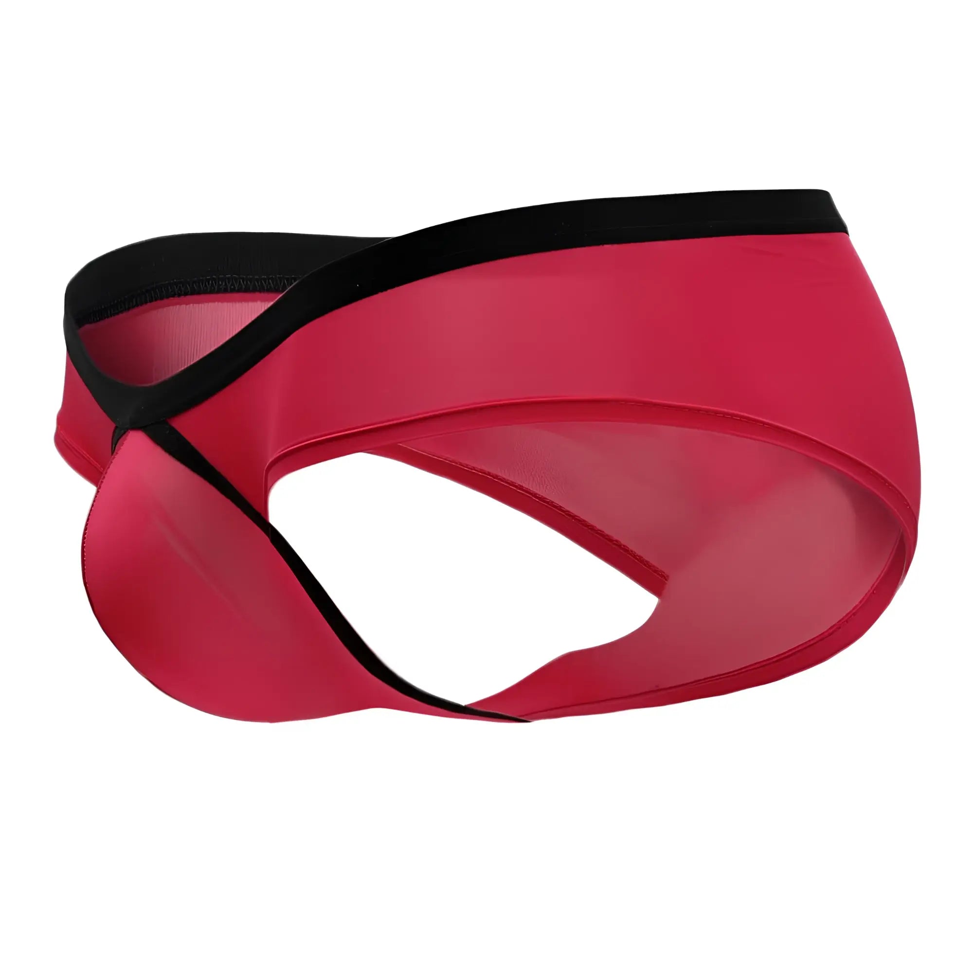 Doreanse 1377-fuc boost cheeky brief in fuchsia red sheer mesh with black elastic trim shown from the back