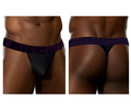 Black micromodal thong with wide dark purple elastic waistband featuring doreanse branding in matching lettering