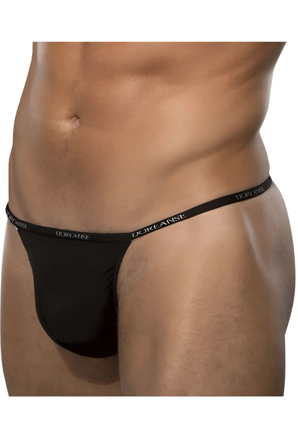 Black doreanse 1390-blk aire thong with a narrow waistband featuring white brand name lettering
