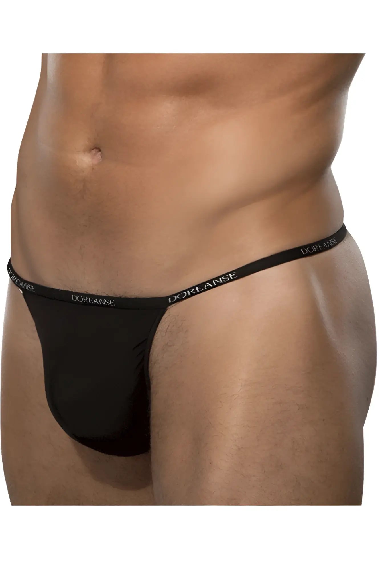 Black doreanse 1390-blk aire thong with a narrow waistband featuring white brand name lettering