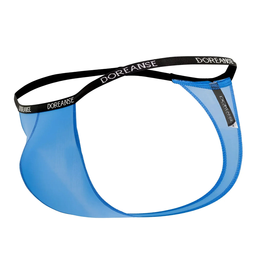 Blue sheer doreanse 1390-blu aire thong with black elastic waistband in cobalt blue color and lightweight fabric