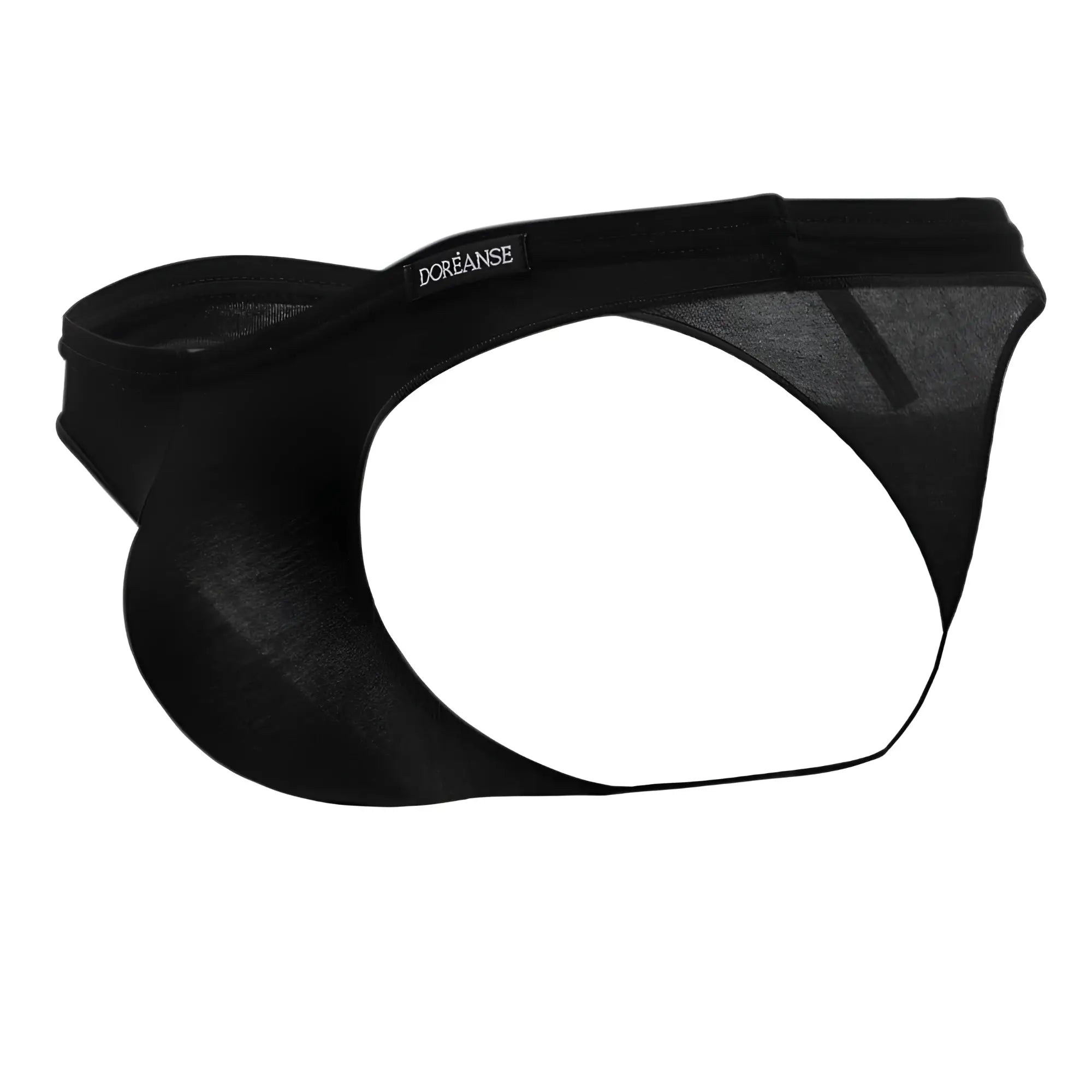 Black doreanse 1392-blk euro thong briefs with sheer mesh panel and elastic waistband showing the back side