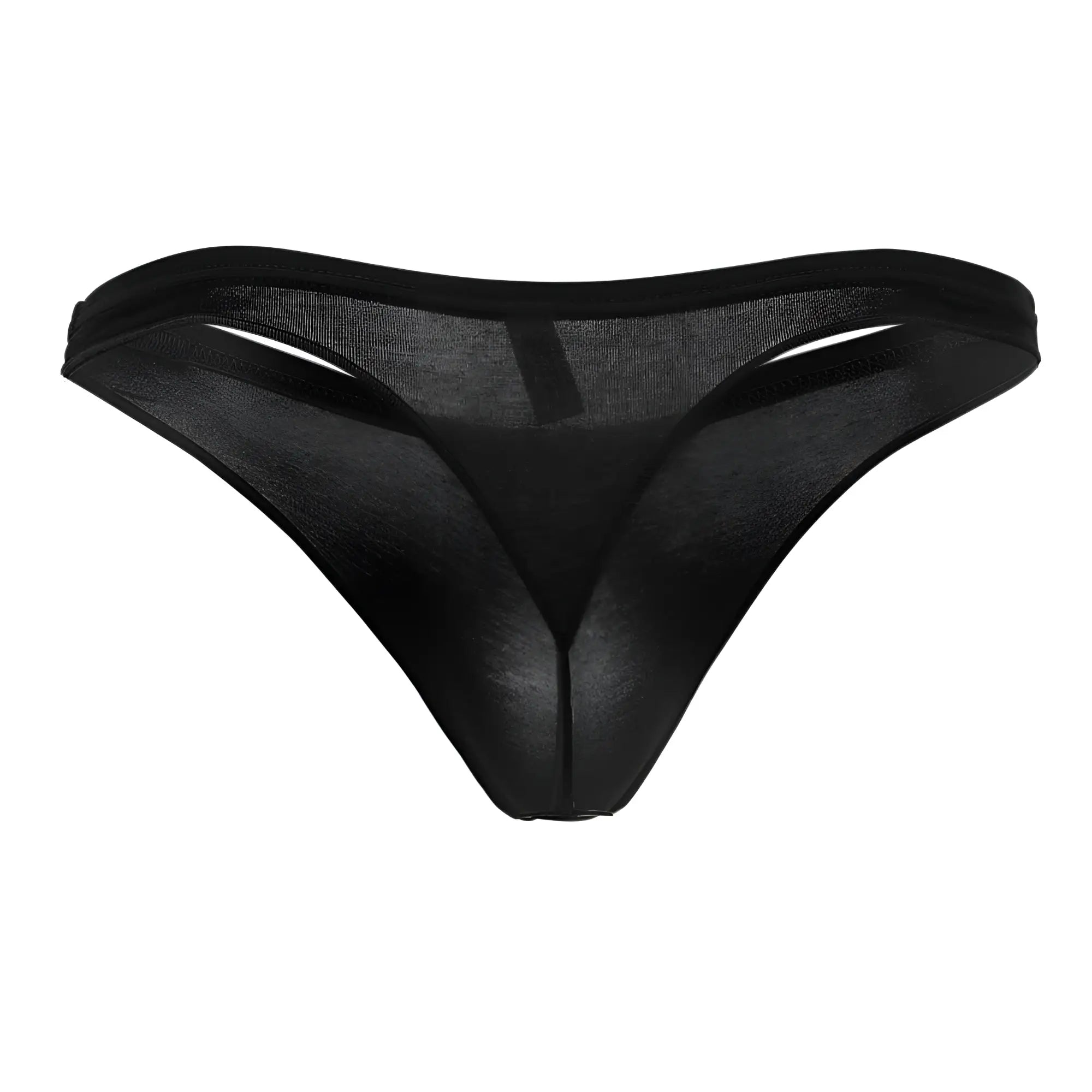 Black sheer mesh thong with solid black waistband doreanse 1392-blk euro thong in black front view