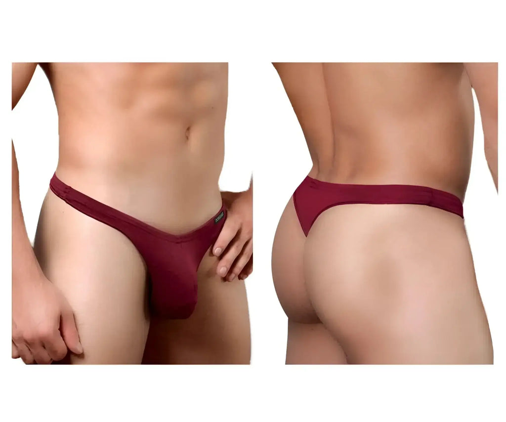 Doreanse 1392-BRD euro thong in bordeaux with smooth stretchy fabric and small side brand tag visible from the back