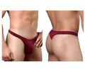 Doreanse 1392-BRD euro thong in bordeaux with smooth stretchy fabric and small side brand tag visible from the back
