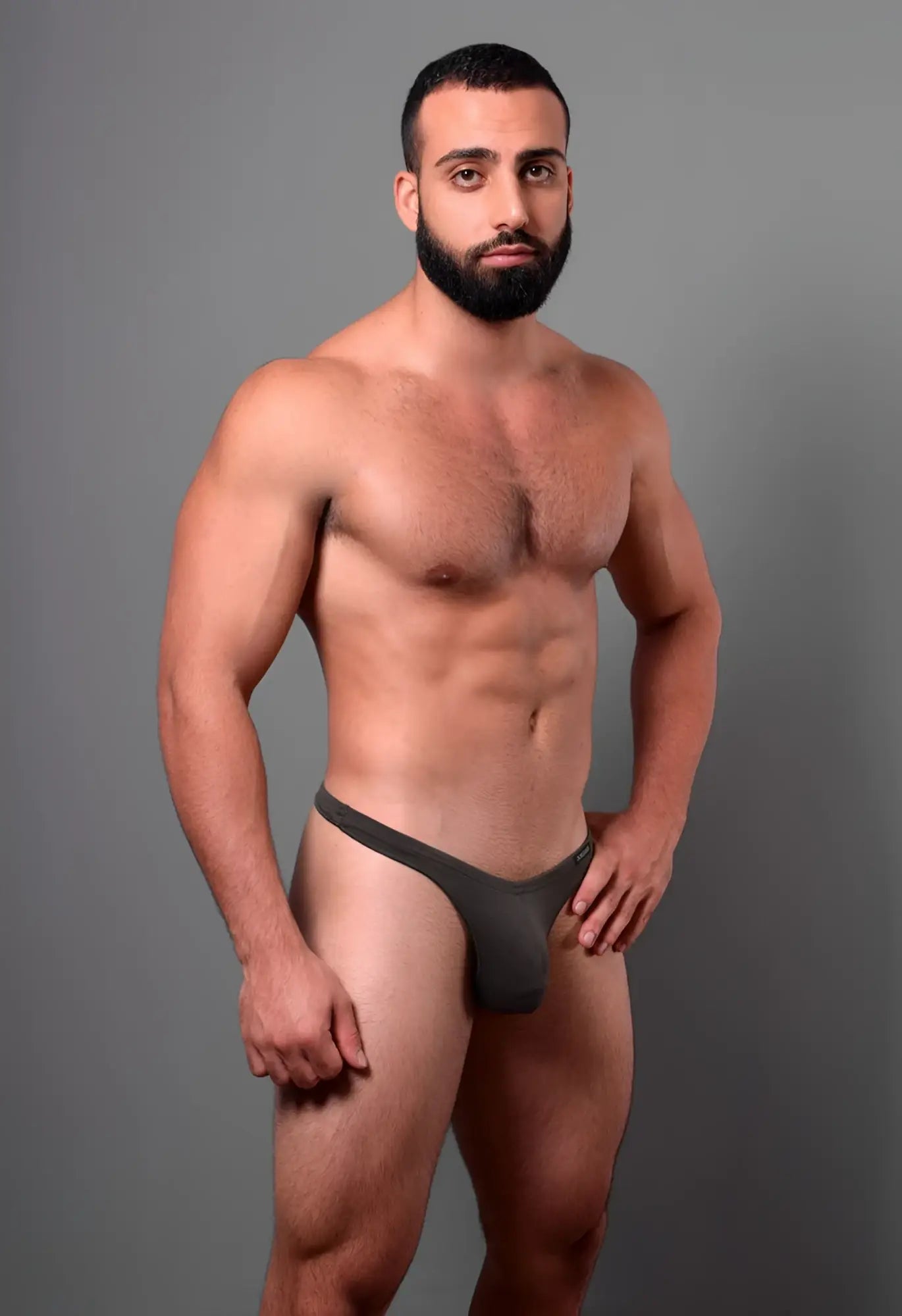 Dark gray seamless form-fitting thong with narrow waistband and smooth fabric from Doreanse 1392-SMK Euro Thong Color Smoke