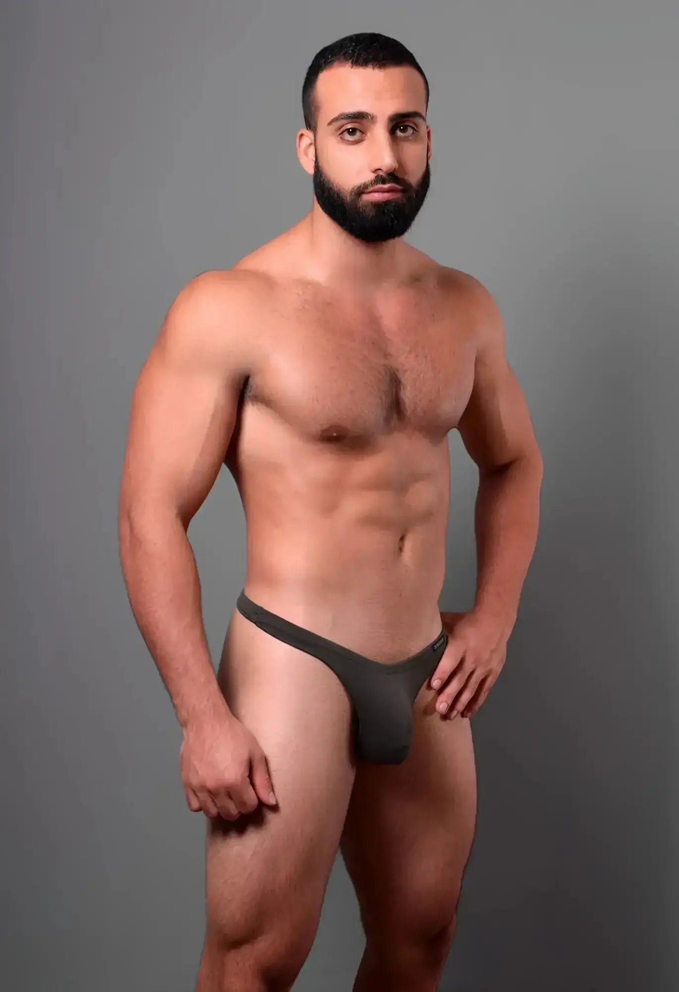 Dark gray seamless form-fitting thong with narrow waistband and smooth fabric from Doreanse 1392-SMK Euro Thong Color Smoke