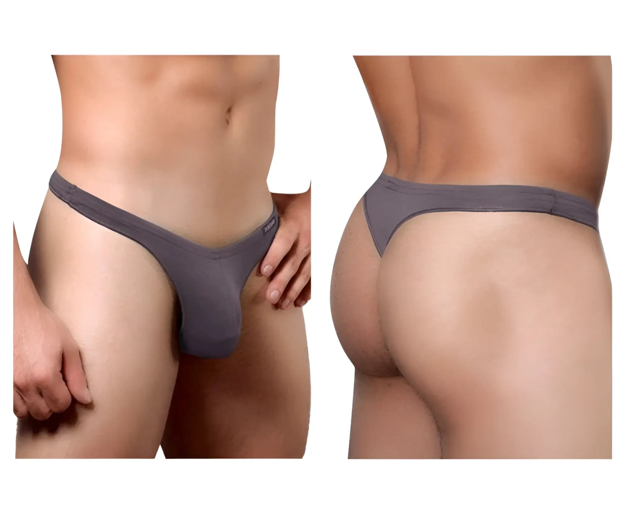 Gray men’s thong doreanse 1392-smk euro thong in smoke color with smooth form-fitting design shown from the back