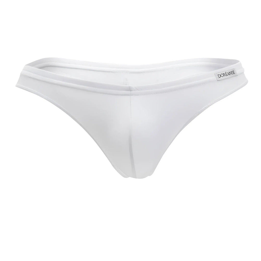 White doreanse 1392-wht euro thong made of smooth, form-fitting fabric with a minimalist design, front view