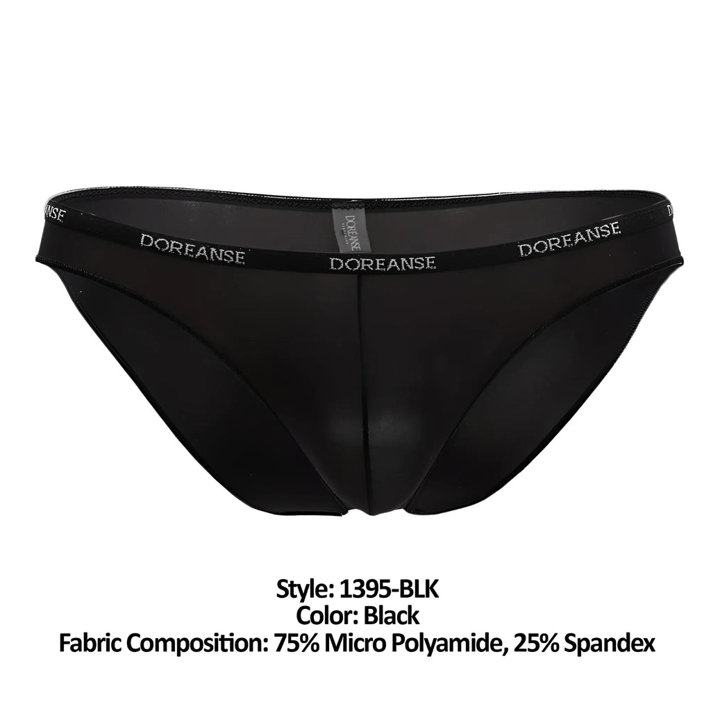 Black doreanse 1395-blk aire bikini briefs made of 75% micro polyamide and 25% spandex showing front view