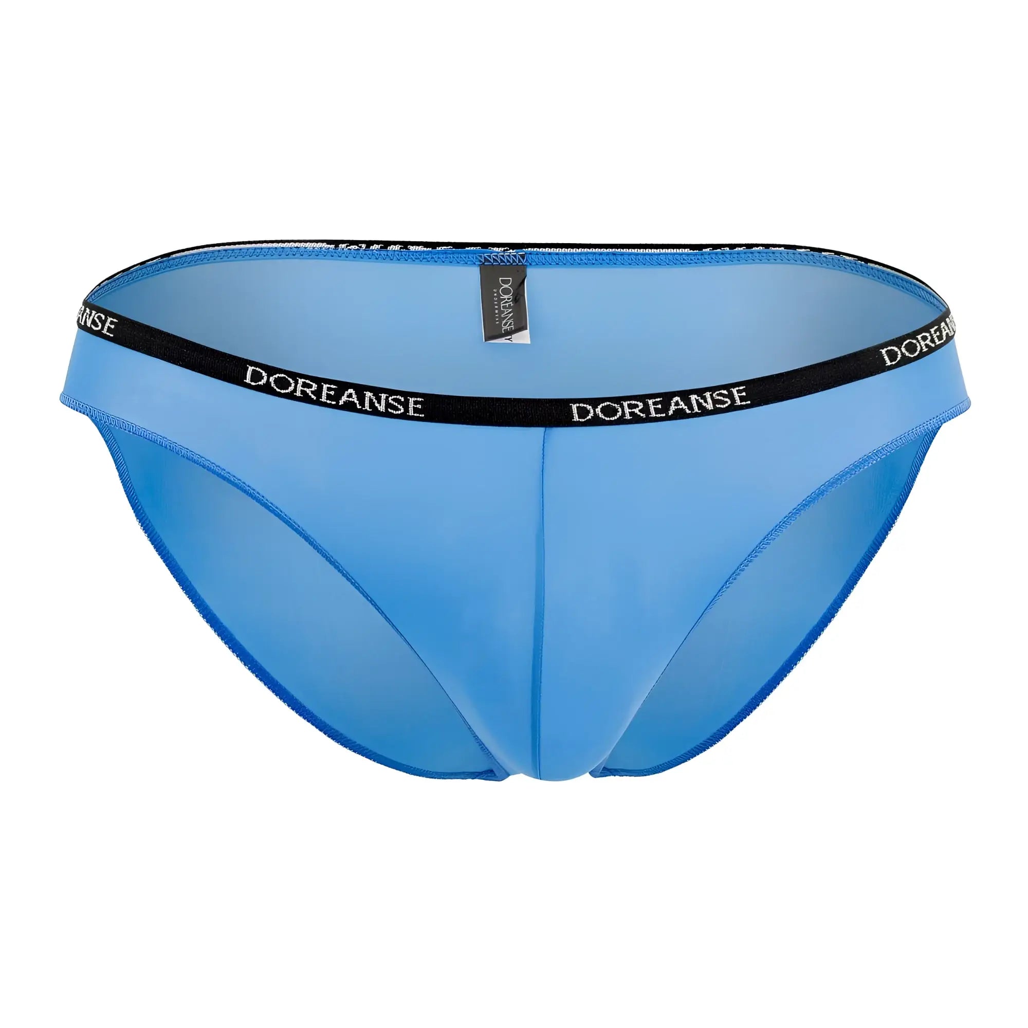 Light blue doreanse 1395-blu aire bikini briefs with black waistband and white brand name in cobalt blue color