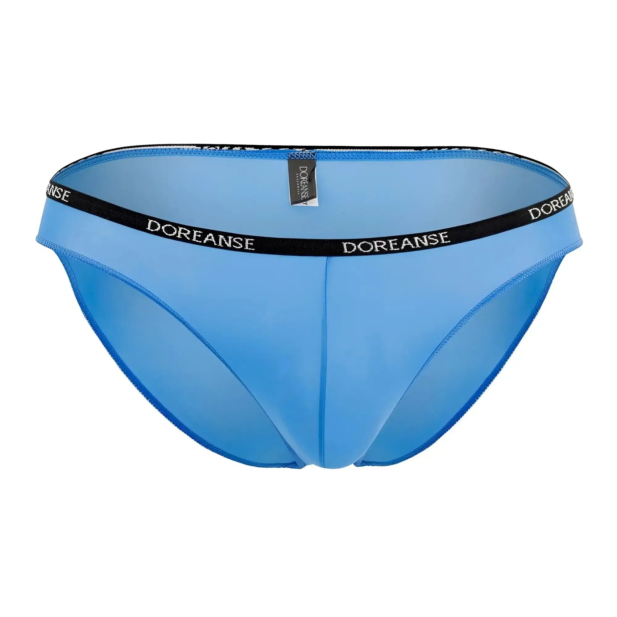 Light blue doreanse 1395-blu aire bikini briefs with black waistband and white brand name in cobalt blue color