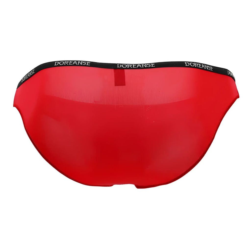 Red doreanse 1395-RED aire bikini briefs with black waistband and white brand name lettering in red color