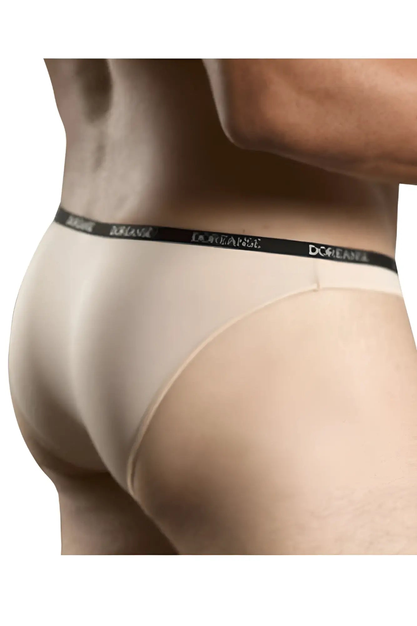 Beige dolce and gabbana briefs with black elastic waistband and white logo suitable for everyday wear
