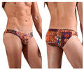 Doreanse 1403-prn persian briefs swim trunks with orange and blue tribal print for comfortable beachwear