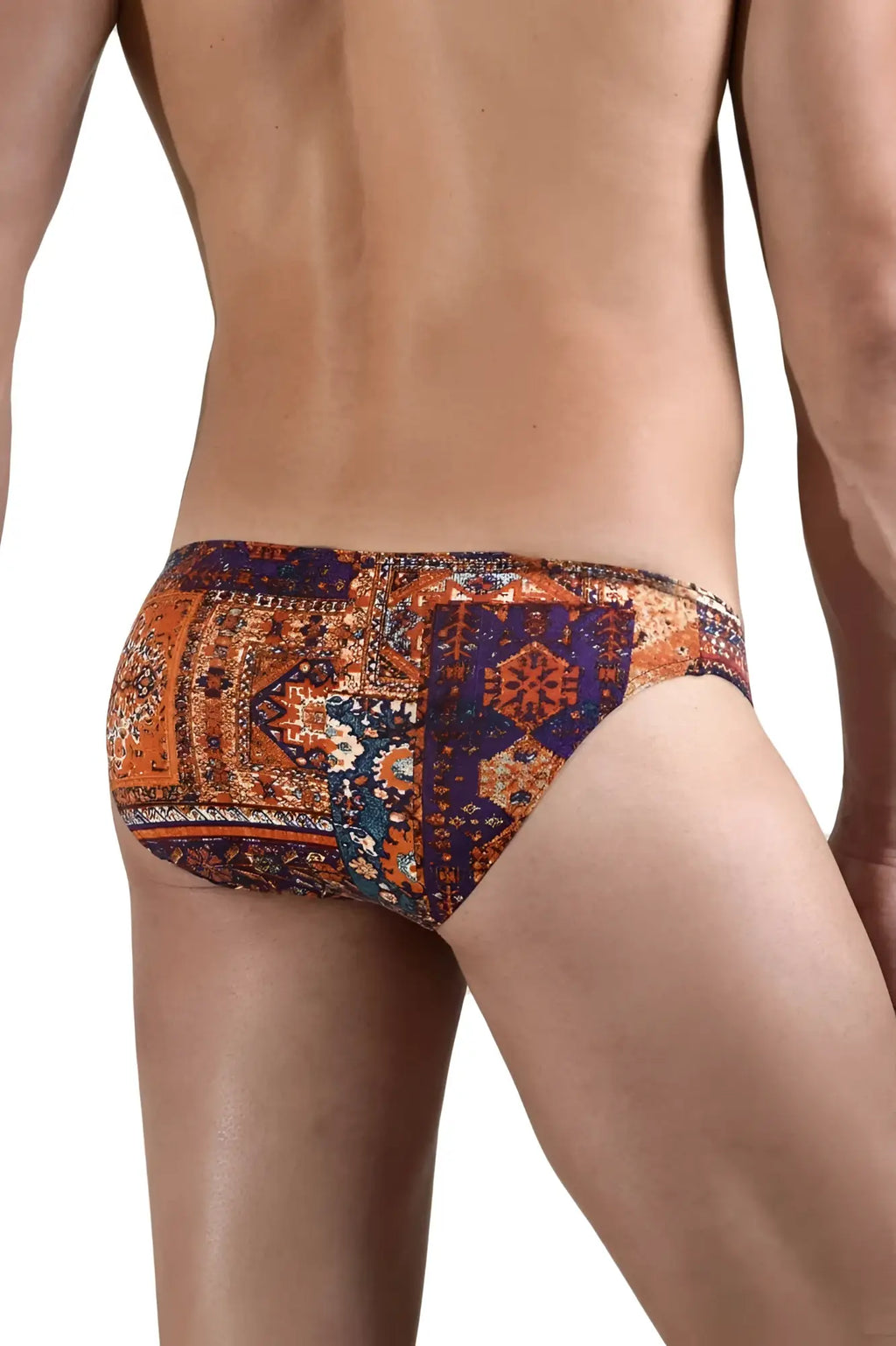 Doreanse 1403-prn persian briefs color printed swim trunks with orange and purple intricate geometric designs