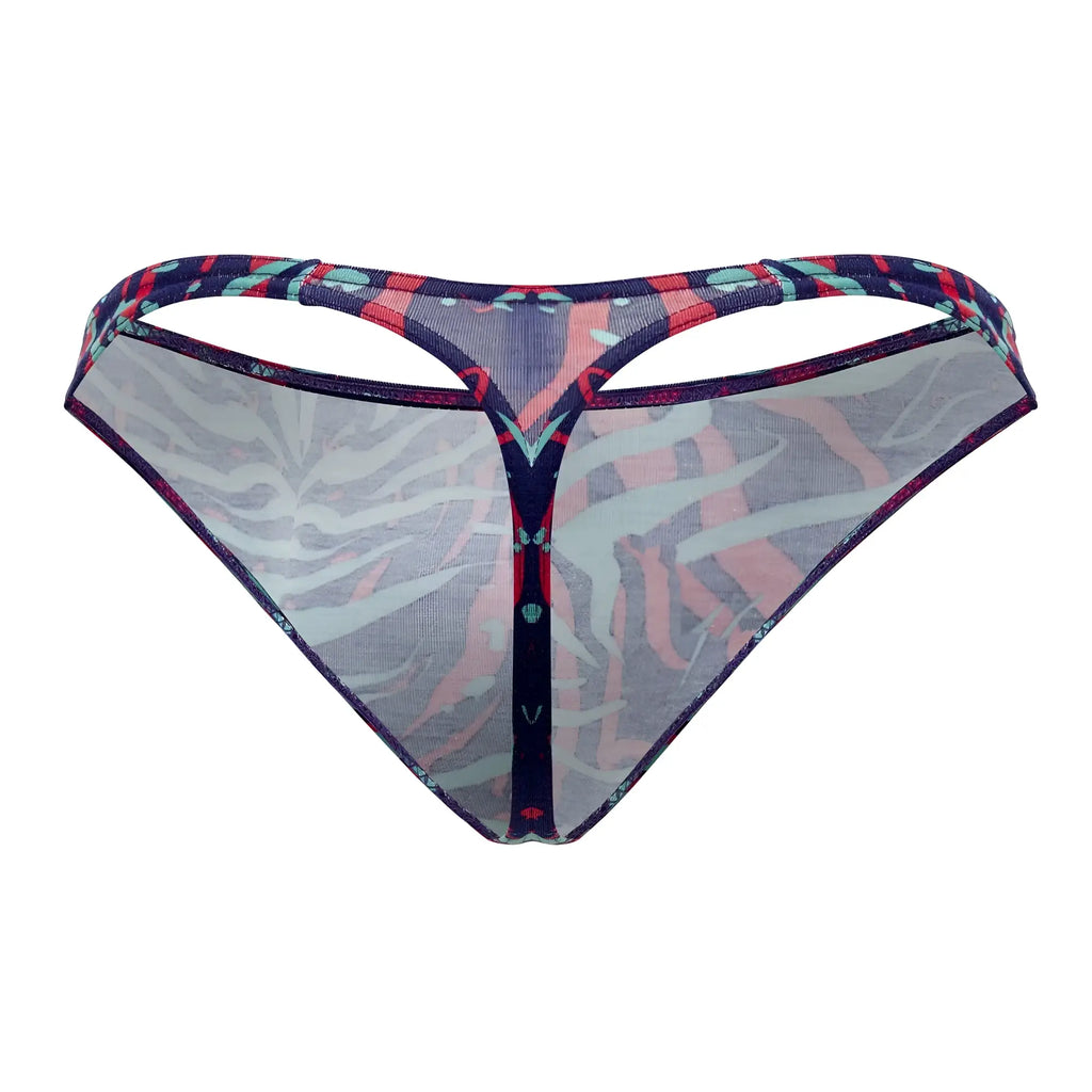 A sheer patterned thong with vibrant red and blue geometric waistband from doreanse 1406-prn submarine thongs color printed