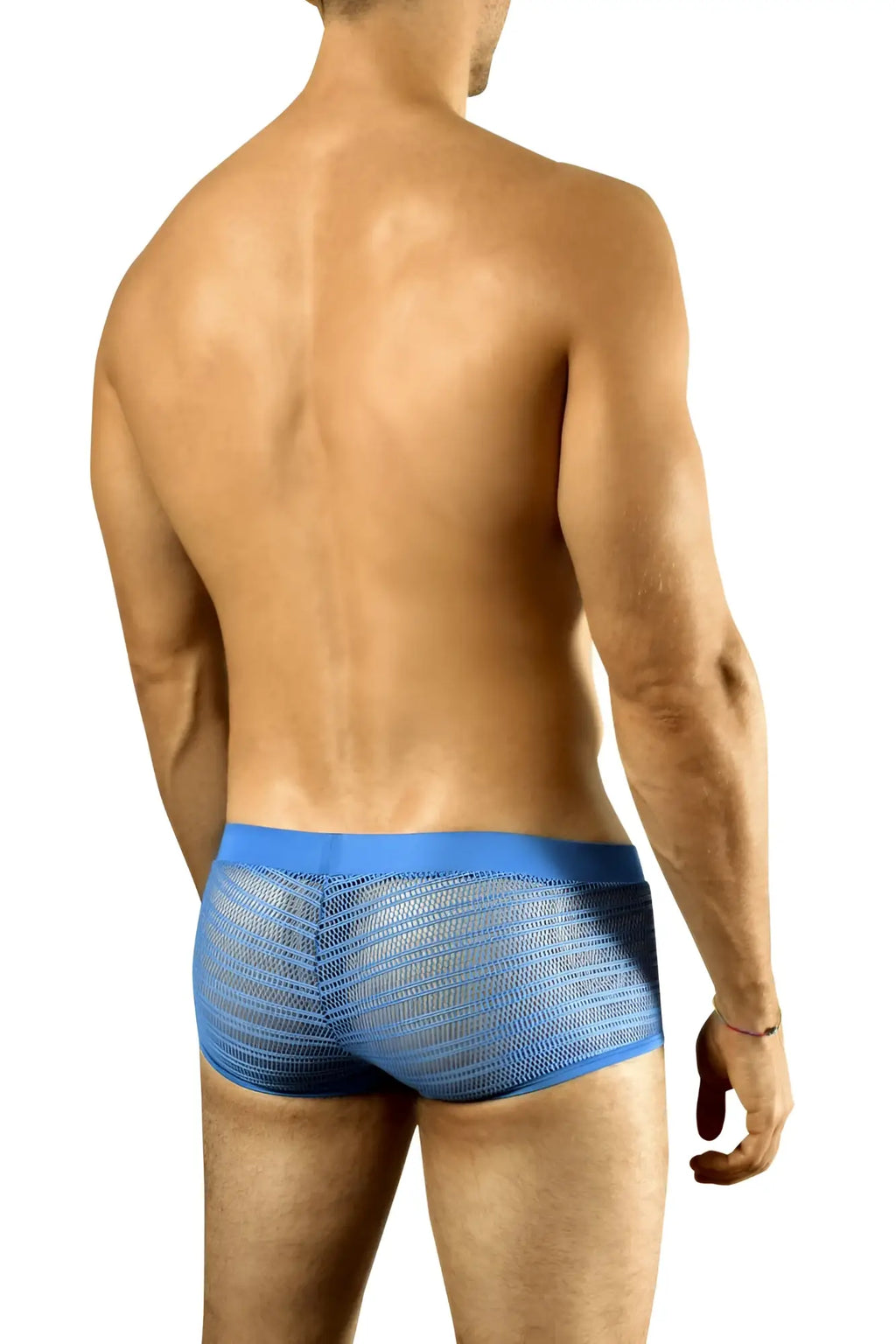 Doreanse 1588-blu mesh trunk in blue featuring breathable mesh fabric and a solid blue waistband