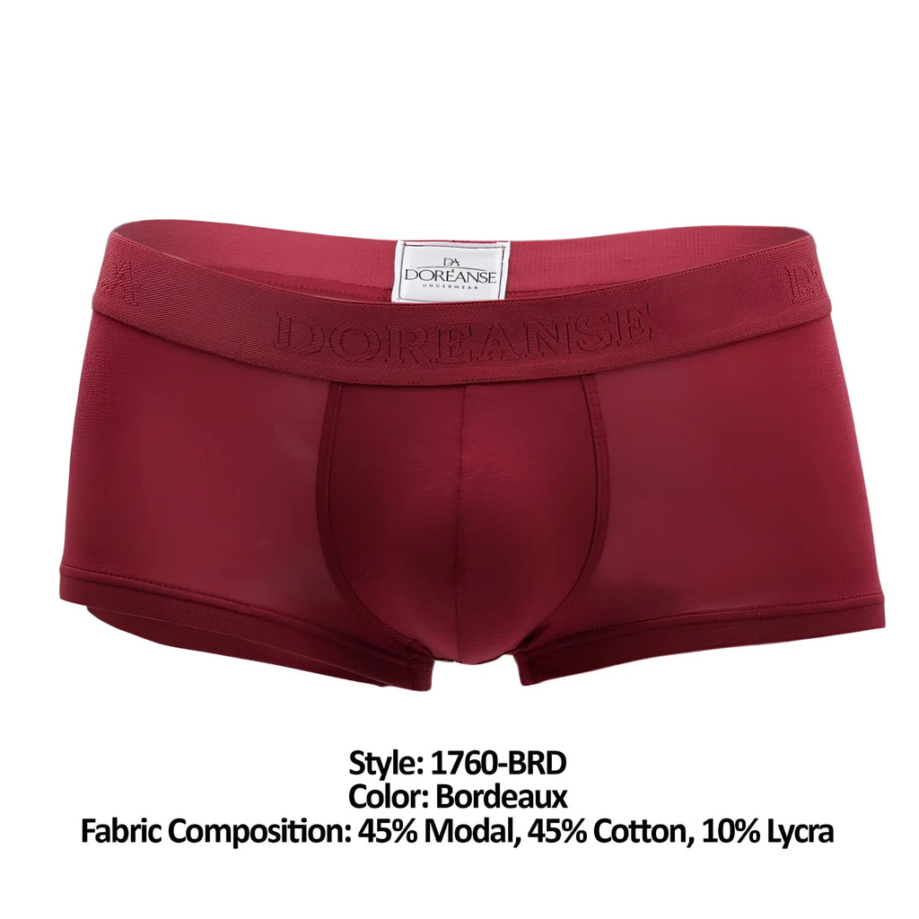 Bordeaux doreanse 1760-brd low-rise trunk men’s briefs made from modal cotton and lycra blend shown from the front