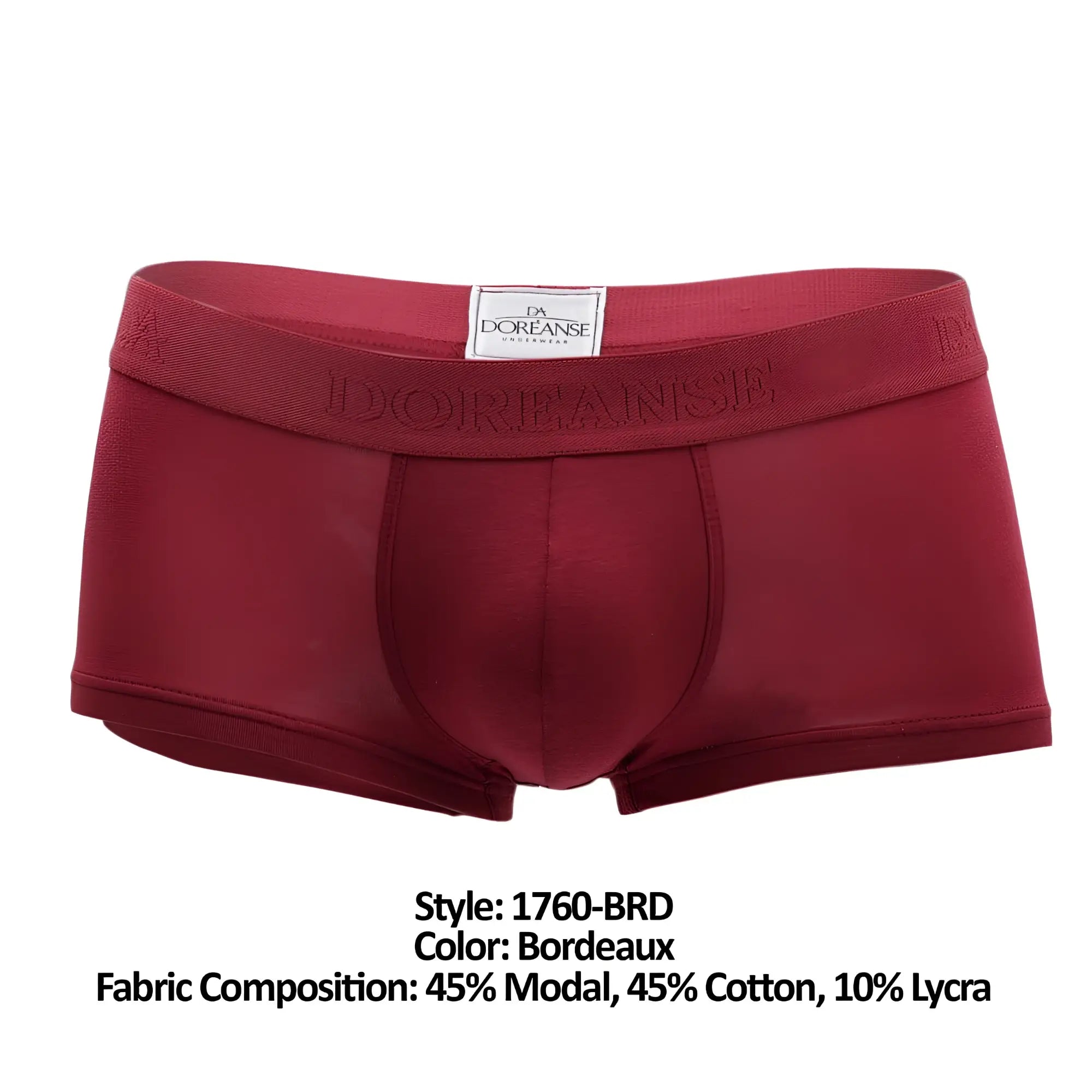 Bordeaux doreanse 1760-brd low-rise trunk men’s briefs made from modal cotton and lycra blend shown from the front