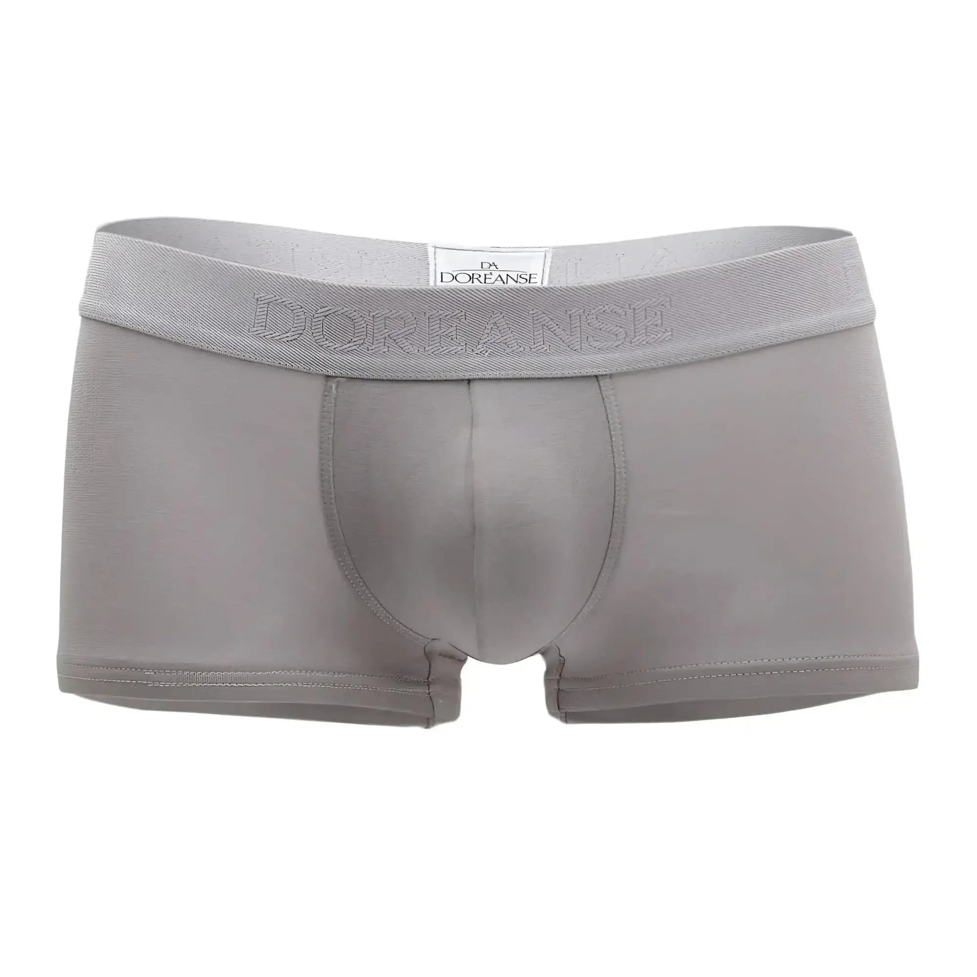 Gray doreanse 1760 low-rise men’s briefs with textured waistband and subtle brand embroidery in gray color