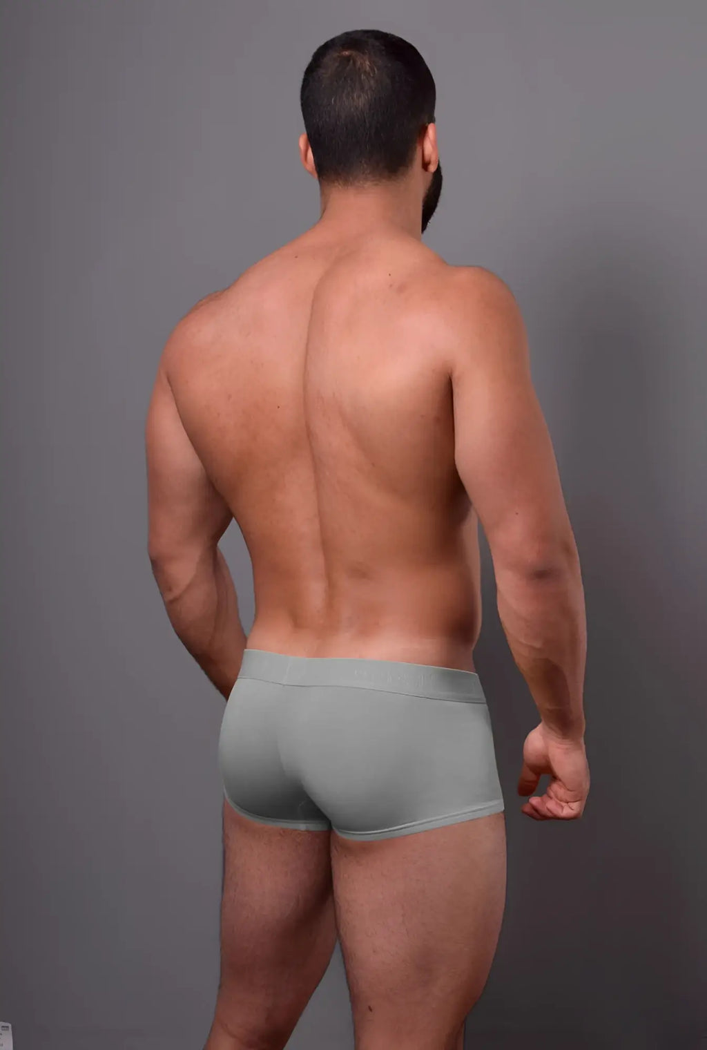 A pair of light gray form-fitting low-rise trunks by Doreanse model 1760-GRY made of soft breathable fabric