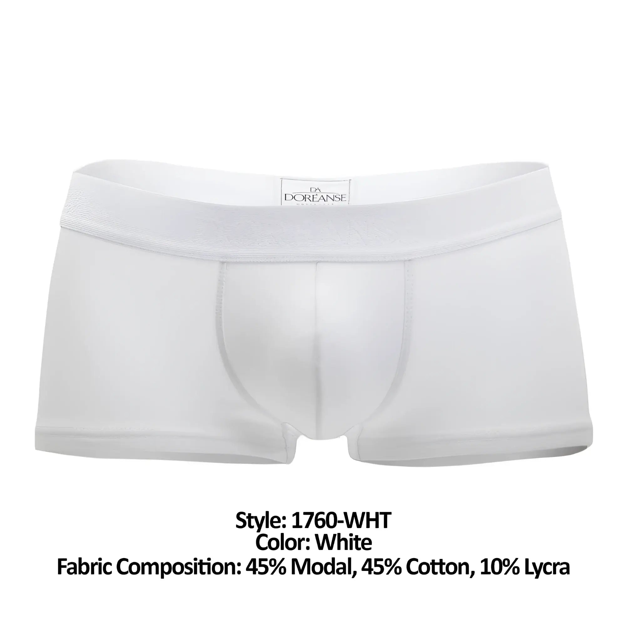 Doreanse 1760-wht low-rise trunk white briefs in soft modal cotton lycra blend with a sleek minimalist design