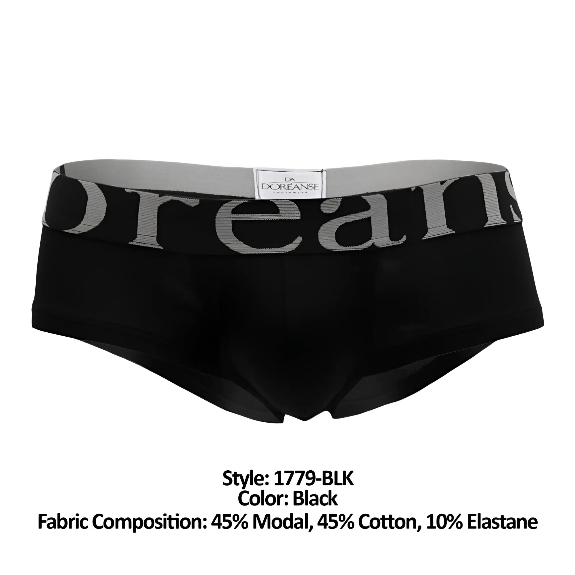 Black doreanse 1779-blk pouch mini trunk briefs with gray doreanse waistband made of 45% modal 45% cotton 10% elastane
