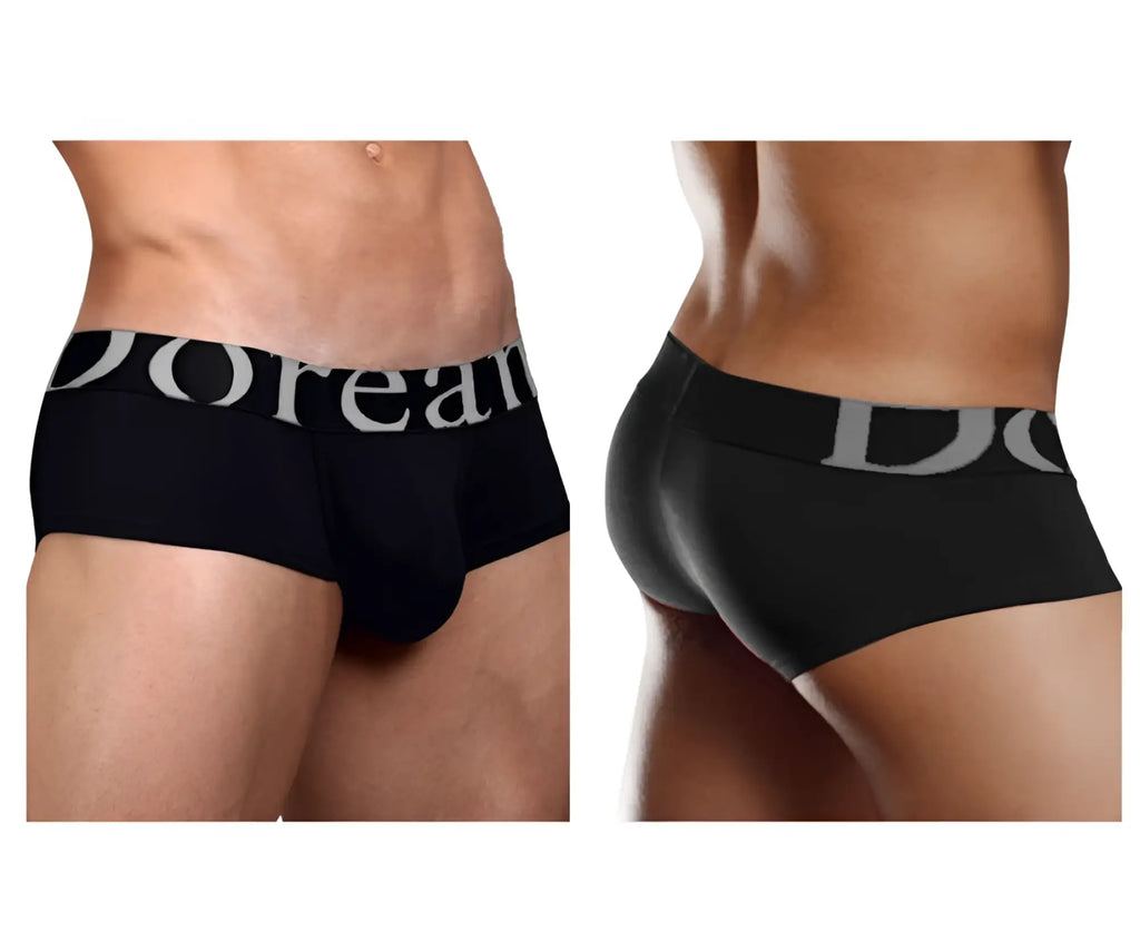 Black doreanse 1779-blk pouch mini trunk briefs with gray doreense logo band in comfortable fabric