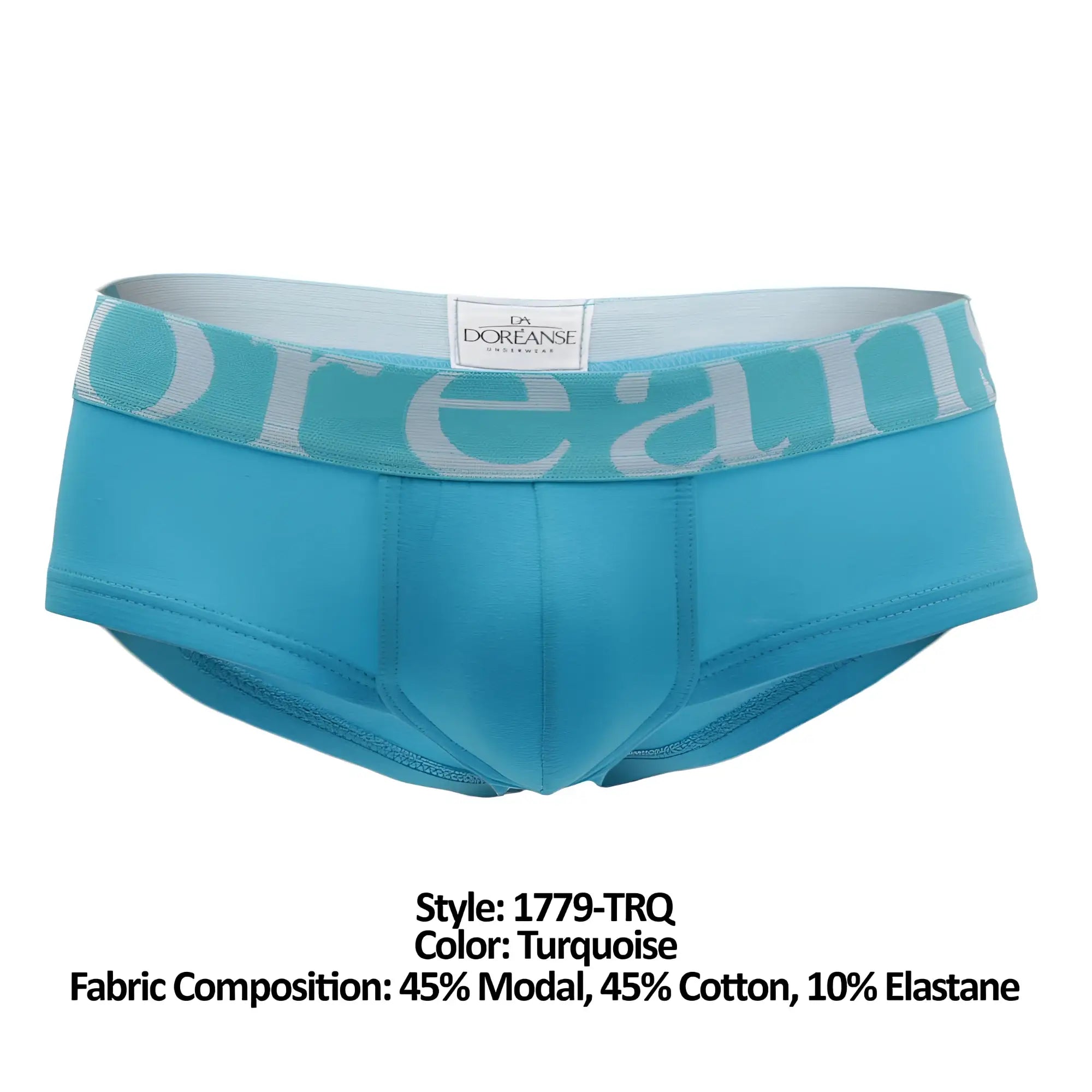 Turquoise doreanse 1779-trq pouch mini trunk underwear with matching elastic waistband and light gray brand lettering