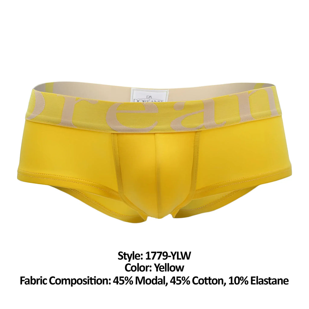 Bright yellow doreanse 1779-ylw pouch mini trunk briefs with beige dream logo band and fabric label