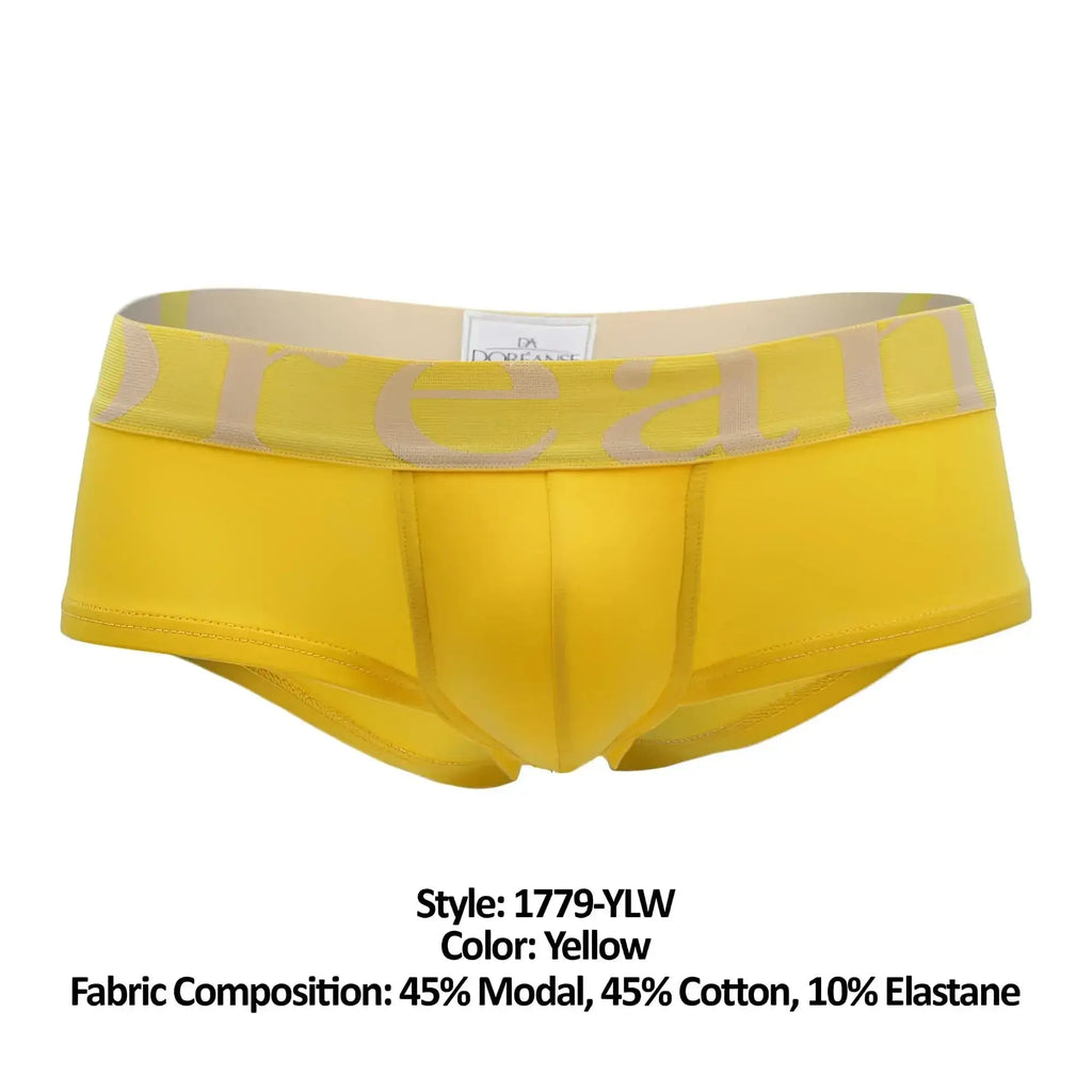 Bright yellow doreanse 1779-ylw pouch mini trunk briefs with beige dream logo band and fabric label