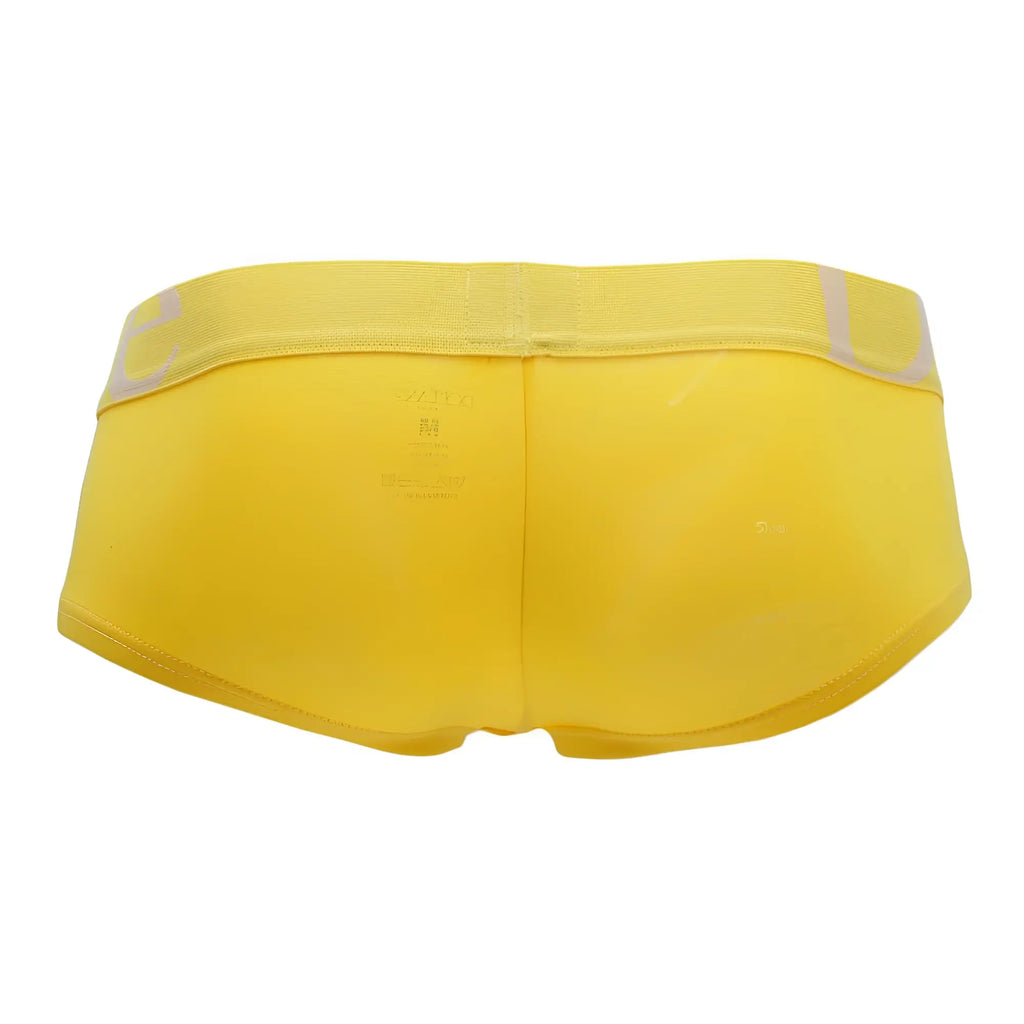 Doreanse 1779-ylw bright yellow men’s pouch mini trunk briefs with matching elastic waistband and gray lettering