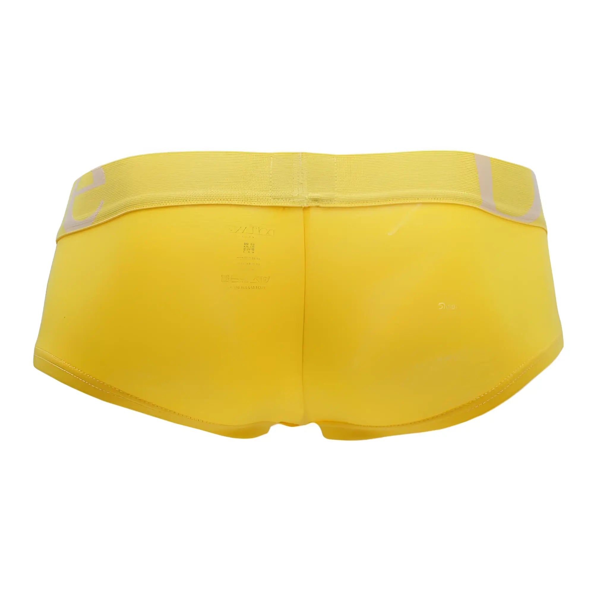Doreanse 1779-ylw bright yellow men’s pouch mini trunk briefs with matching elastic waistband and gray lettering